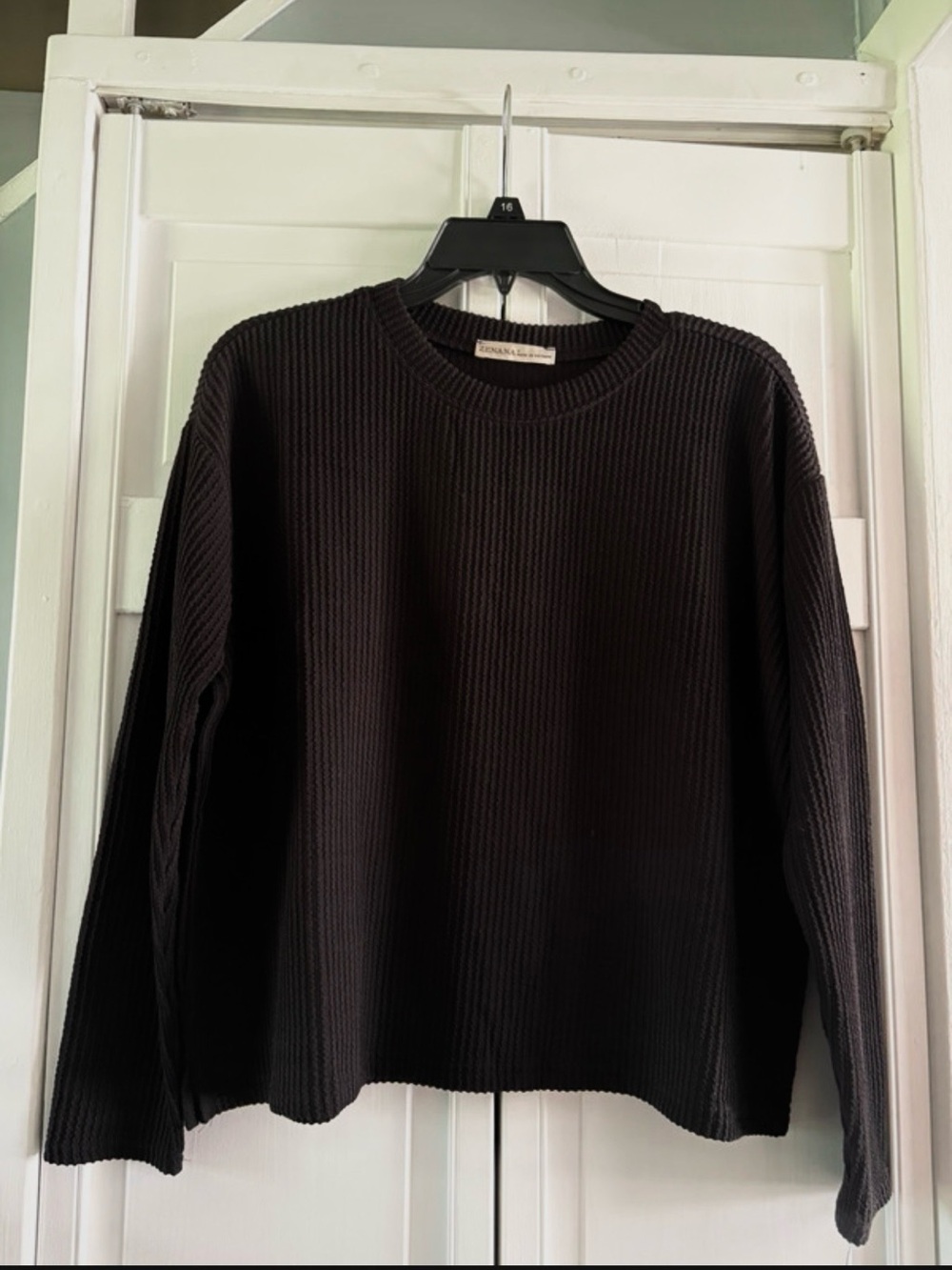 Zenana Outfitters Black Ribbed Long Sleeve and shorts set